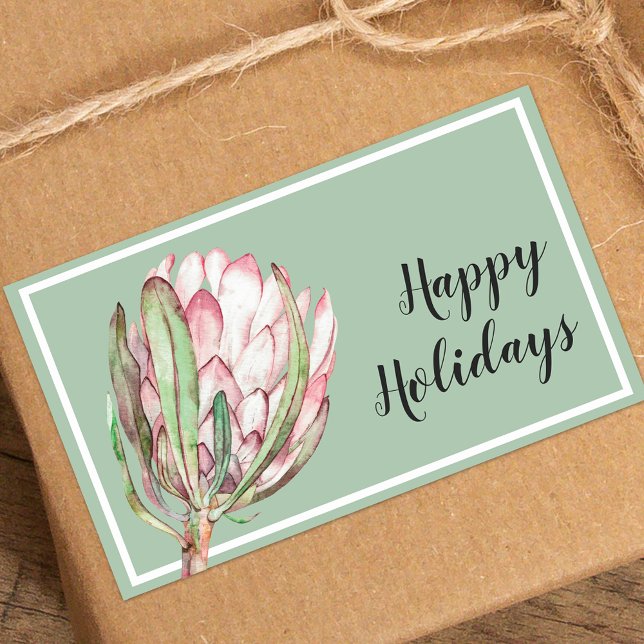 Tropical Pink Protea Floral on Mint Rectangular Sticker (Creator Uploaded)