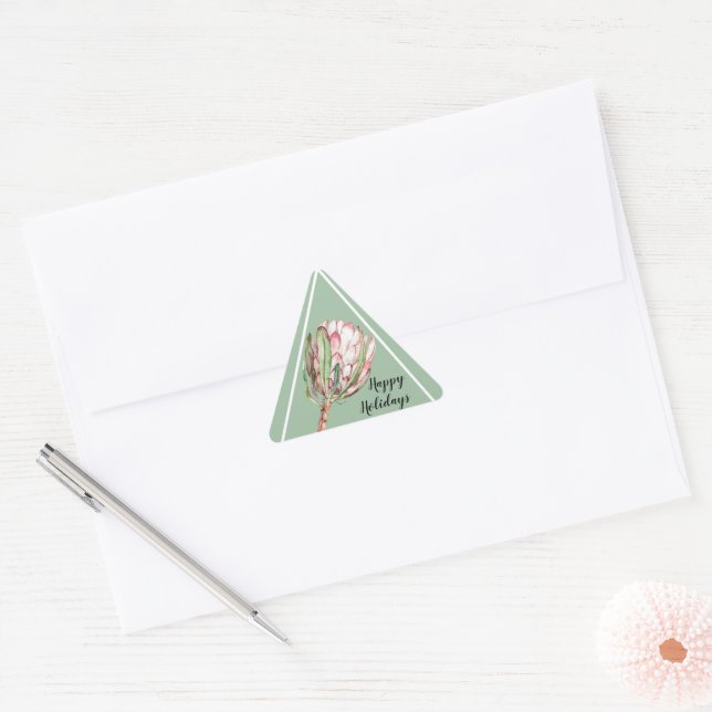 Tropical Pink Protea Floral on Mint Triangle Sticker (Envelope)