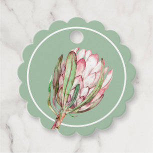 Tropical Pink Protea Floral SCALLOPED Party Favour Tags