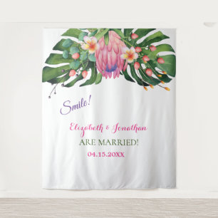 Tropical Pink Protea Wedding Photo Booth Backdrop Tapestry