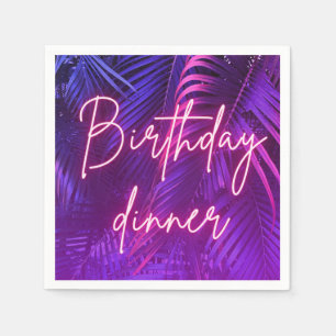 Tropical Pink Purple Palm Leaf Birthday Dinner  Napkin