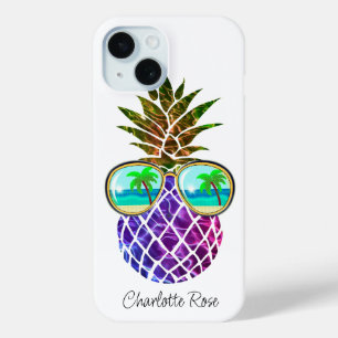Tropical pink purple pineapple iPhone 15 case