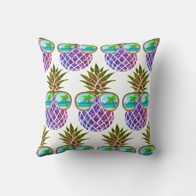 Tropical pink purple pineapple cushion (Back)