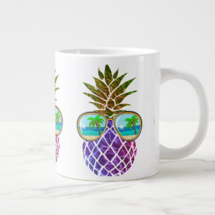 Tropical pink purple pineapple large coffee mug