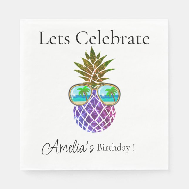 Tropical pink purple pineapple napkin (Front)