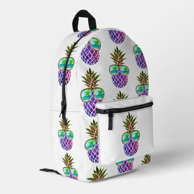Tropical pink purple pineapple printed backpack (Back Corner Left)