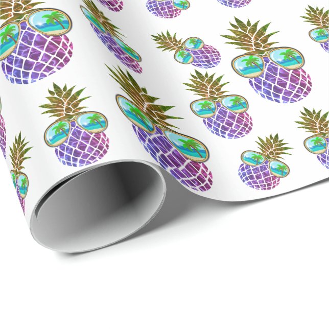 Tropical pink purple pineapple wrapping paper (Roll Corner)