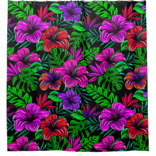 Tropical Pink Red Purple Hibiscus Flower Shower Curtain