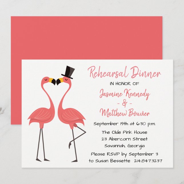 Tropical Pink Rehearsal Dinner Flamingo Wedding Invitation (Front/Back)