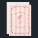 Tropical Pink Stripe Seashell Save The Date<br><div class="desc">Hand drawn scalloped border  with text and line art seashell illustration over pink stripe background.</div>