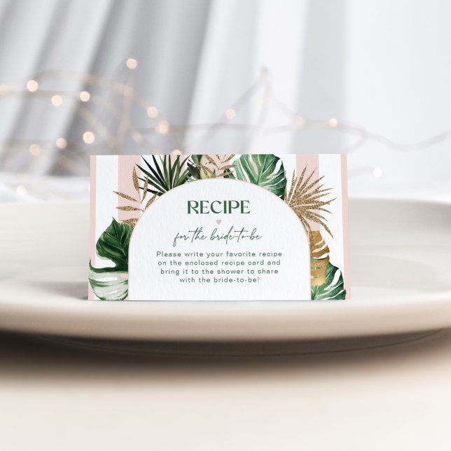 Tropical pink stripes palm bridal shower recipe enclosure card (Creator Uploaded)