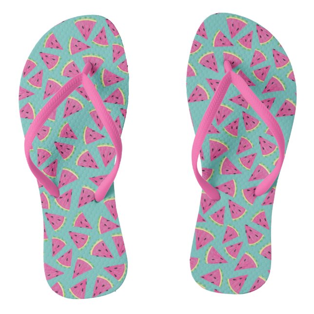 Tropical Pink Summer Watermelon Pattern Flip Flops (Footbed)