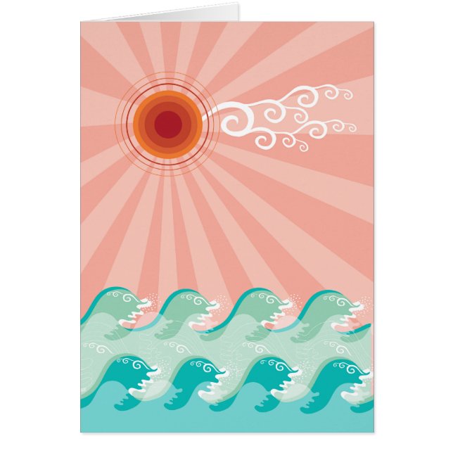 Tropical Pink Sun Aqua Waves Summer Beach Ocean (Front)