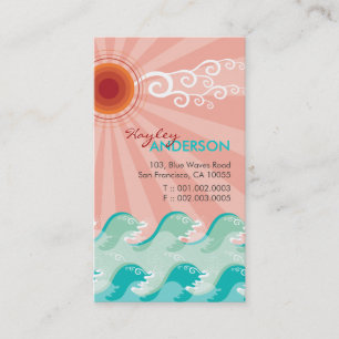 Tropical Pink Sun Aqua Waves Summer Beach Ocean Business Card