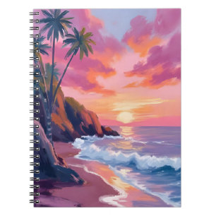 Tropical Pink Sunset Ocean Watercolor Notebook