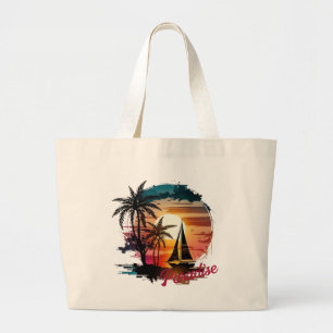 Tropical Pink Sunset Sailing Palms  Large Tote Bag