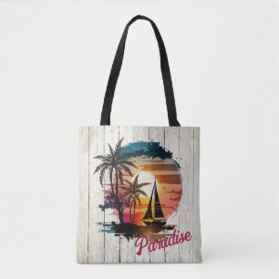 Tropical Pink Sunset Sailing Palms  Tote Bag