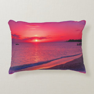 Tropical Pink Sunset Throw Pillow