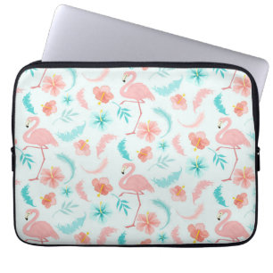 Tropical Pink Teal Flamingo Pattern Laptop Sleeve