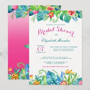 Tropical Pink Teal Floral Ombre Bridal Shower Invitation