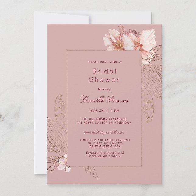 Tropical Pink Tracery Bridal Shower Invitation (Front)
