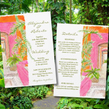 Tropical Pink Walls and Palm Courtyard Art Wedding