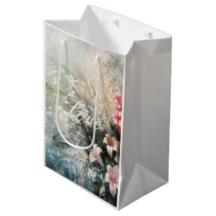 Tropical Pink White Hibiscus Floral Love  Medium Gift Bag