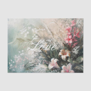 Tropical Pink White Hibiscus Floral Love  Tissue Paper