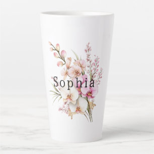 Tropical Pink White Orchid Flowers Birthday Latte Mug