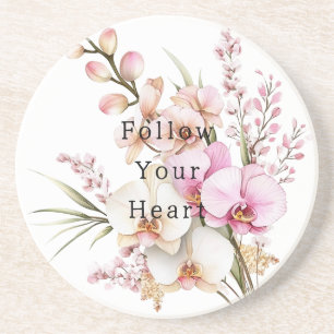 Tropical Pink White Orchid Flowers Coaster