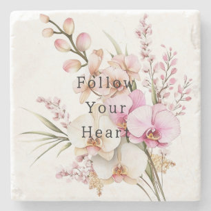 Tropical Pink White Orchid Flowers Stone Coaster