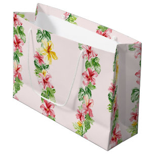 Tropical Pink Yellow Hibiscus Flowers Birthday Large Gift Bag