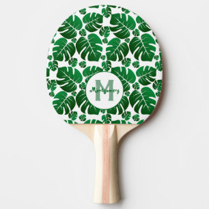 Tropical Plant Monstera Leaves Monogrammed Ping Pong Paddle