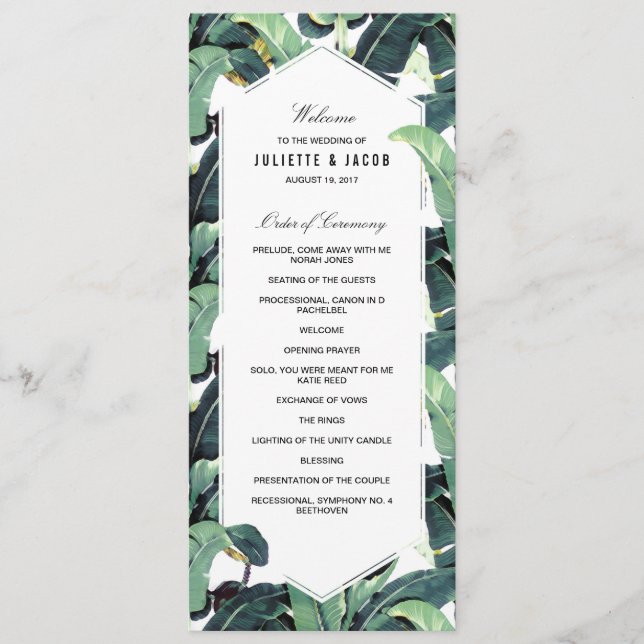 Tropical Plantation Wedding Ceremony Program Programme (Front)