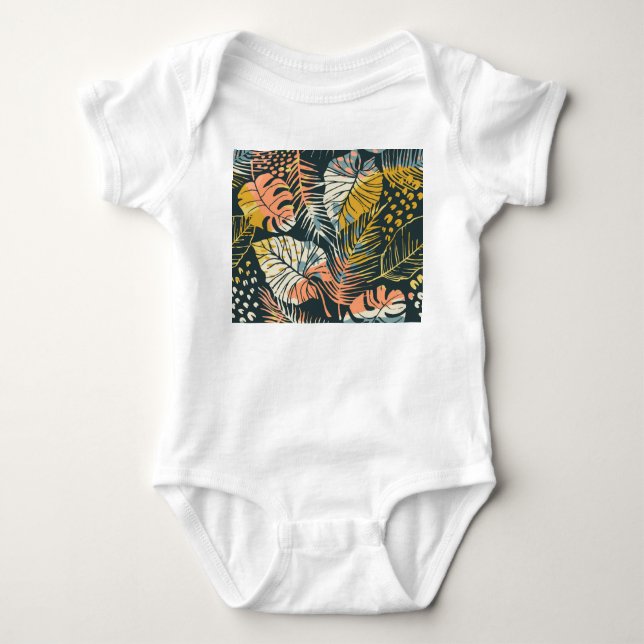 Tropical plants: abstract artistic pattern. baby bodysuit (Front)