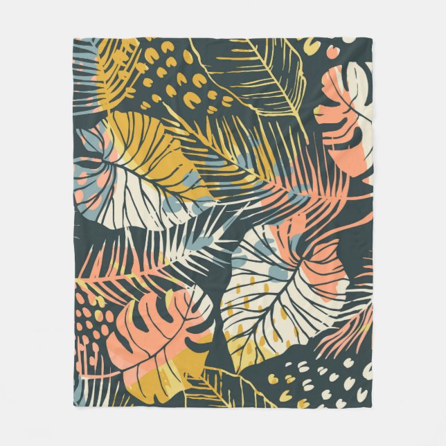 Tropical plants: abstract artistic pattern. fleece blanket (Front)