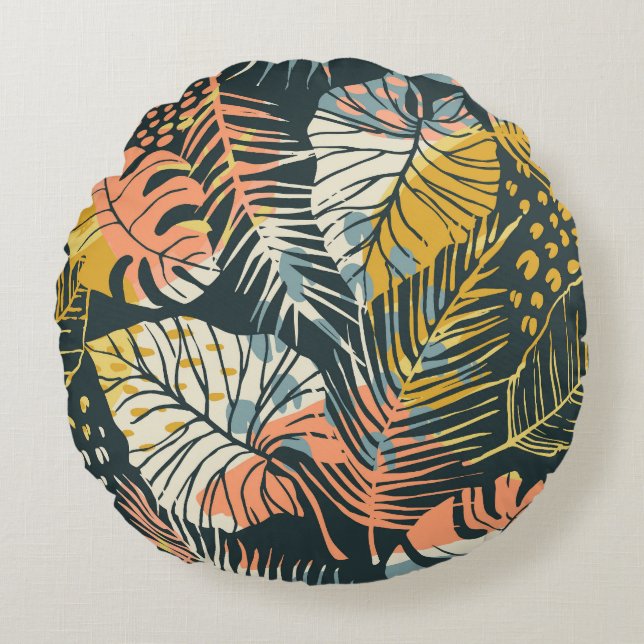 Tropical plants: abstract artistic pattern. round cushion (Front)