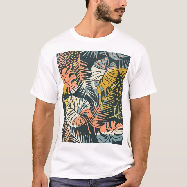 Tropical plants: abstract artistic pattern. T-Shirt (Front)