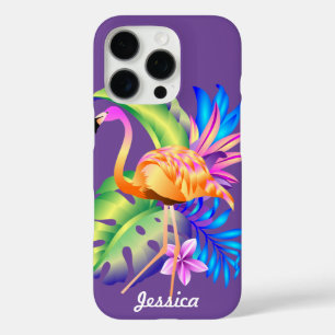 Tropical Plants and Flamingo Purple Personalised iPhone 16 Pro Case