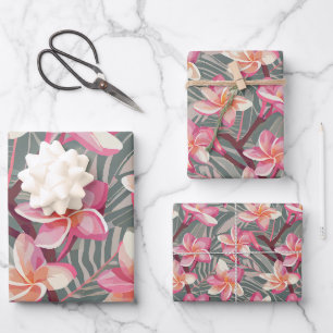 Tropical plants and flowers pattern wrapping paper sheet