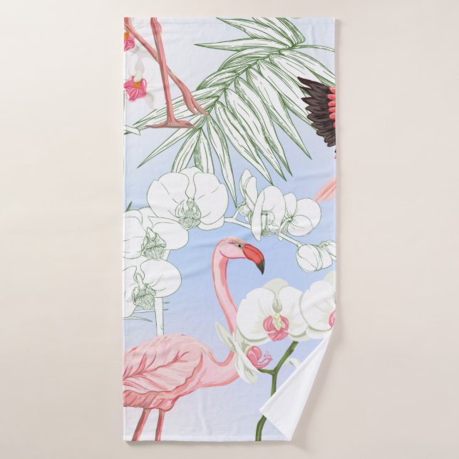 Tropical plants and flowers. Seamless pattern, bac Bath Towel (Bath Towel)