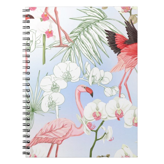 Tropical plants and flowers. Seamless pattern, bac Notebook (Front)