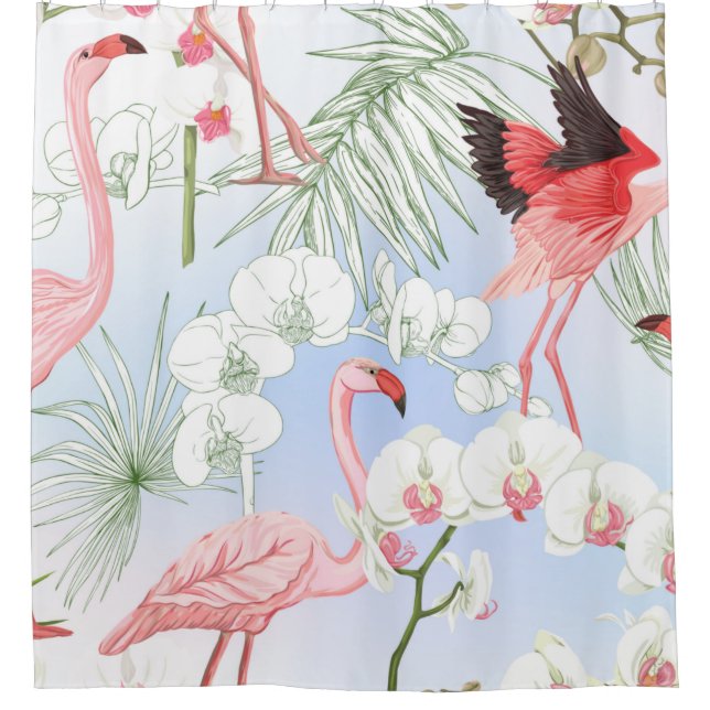 Tropical plants and flowers. Seamless pattern, bac Shower Curtain (Front)