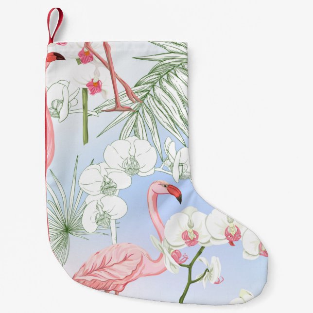 Tropical plants and flowers. Seamless pattern, bac Small Christmas Stocking (Front)