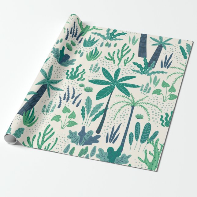 Tropical plants and leaves pattern wrapping paper (Unrolled)