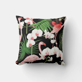 Tropical Plants Birds Coloured Illustration Cushion