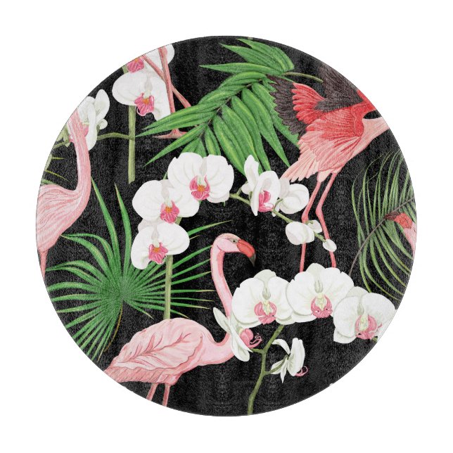 Tropical Plants Birds Coloured Illustration Cutting Board (Front)