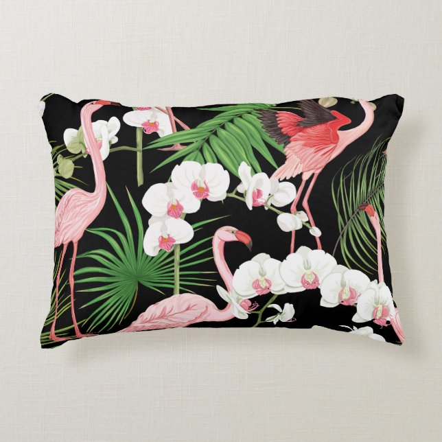 Tropical Plants Birds Coloured Illustration Decorative Cushion (Front)
