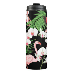 Tropical Plants Birds Coloured Illustration Thermal Tumbler