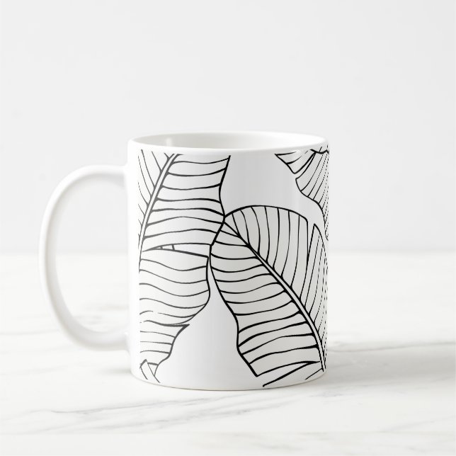 Tropical plants, flowers, jungle sketch. coffee mug (Left)